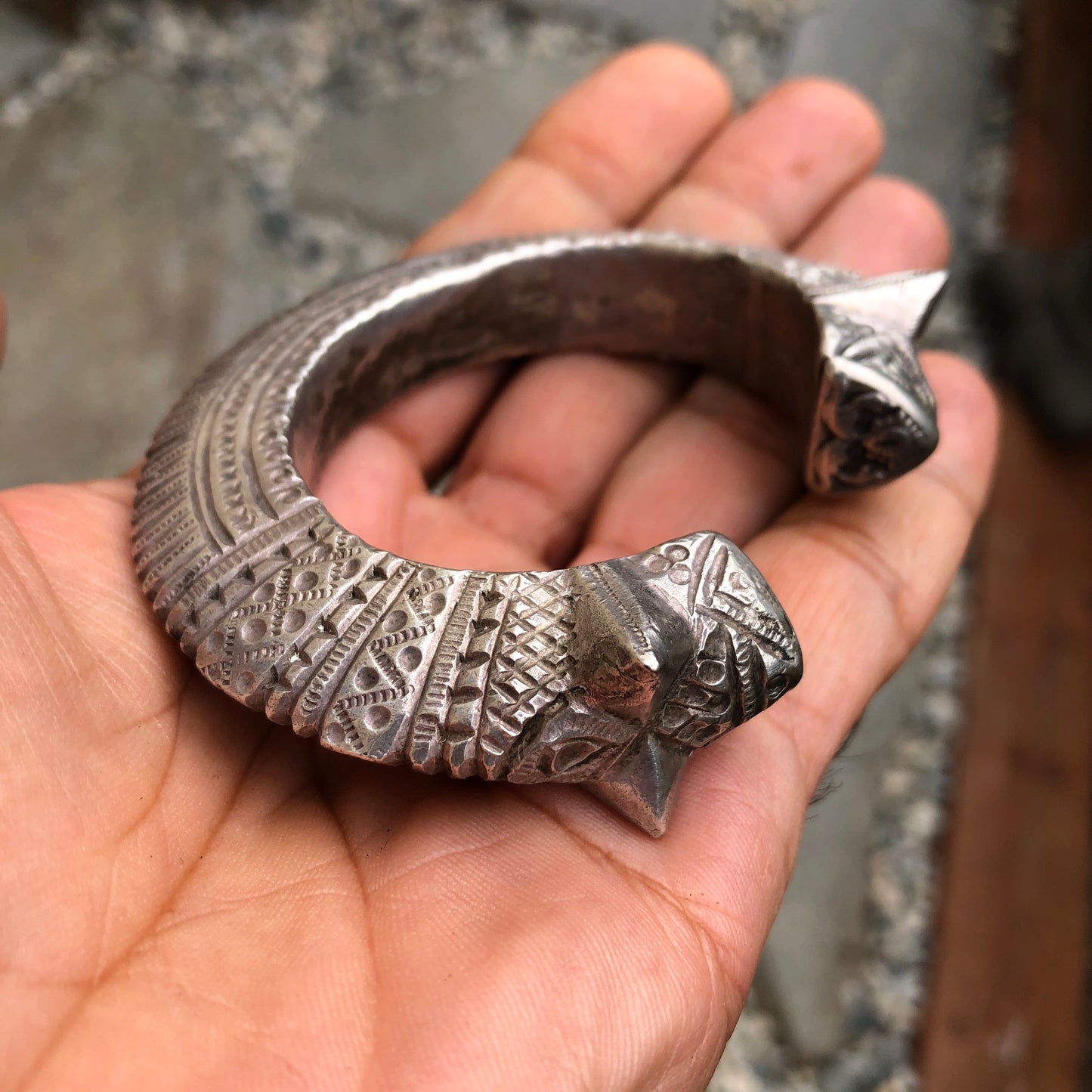 Vintage Dragon Head Silver Cuff Bracelet