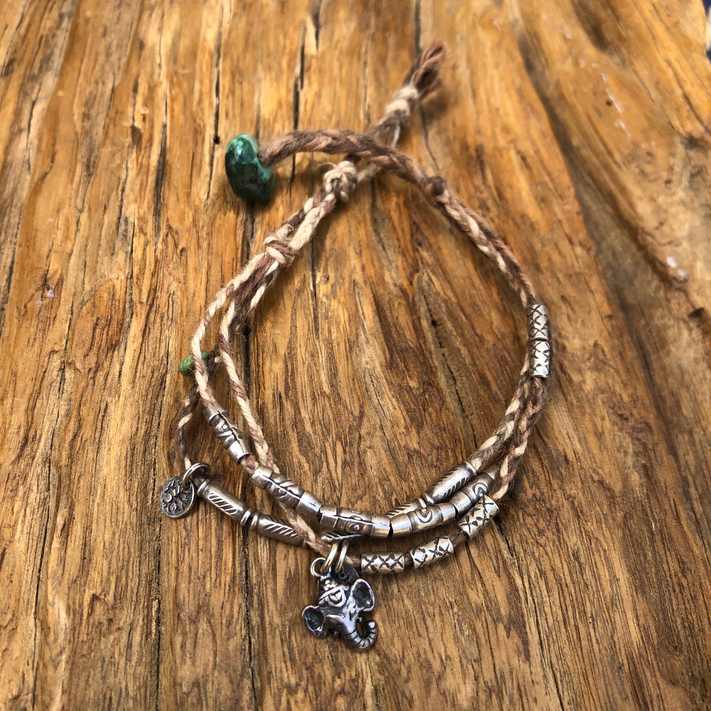 Natural Hemp Silver Beaded Bracelet