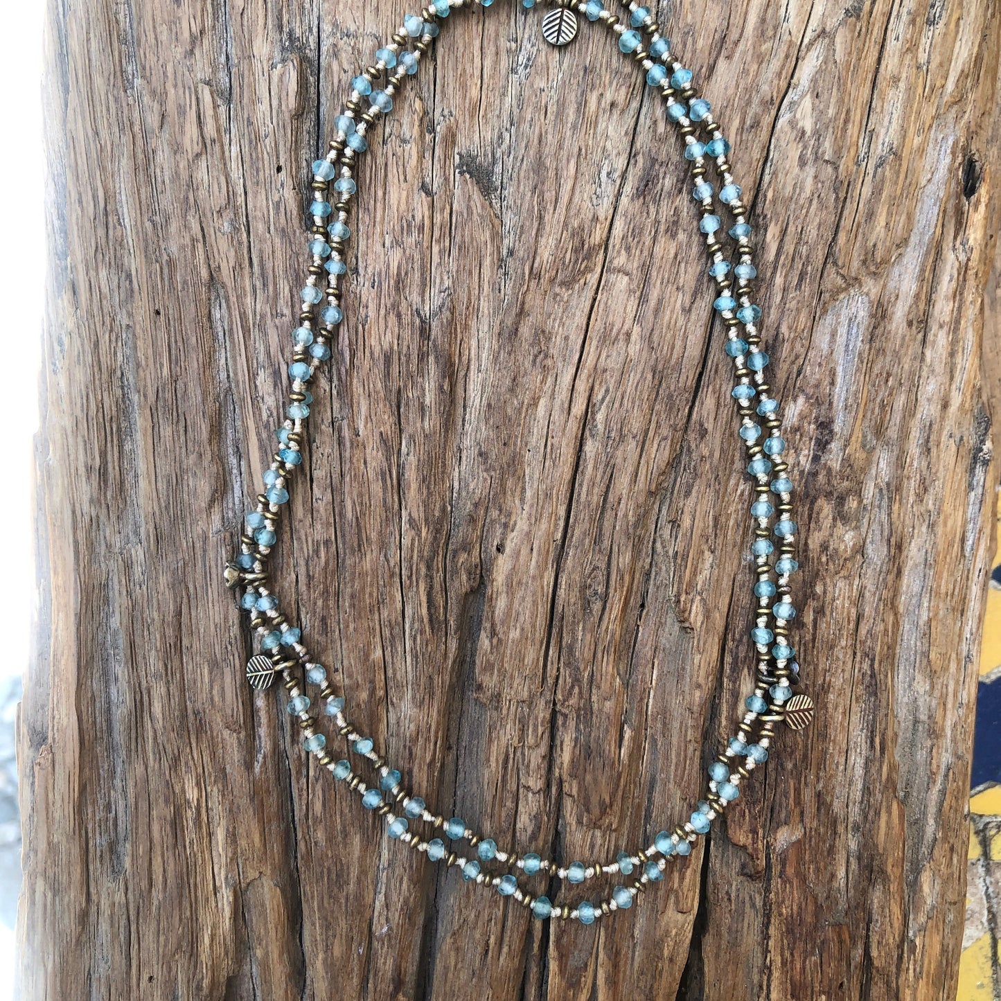 Faceted Aquamarine On Silk Cord Necklace