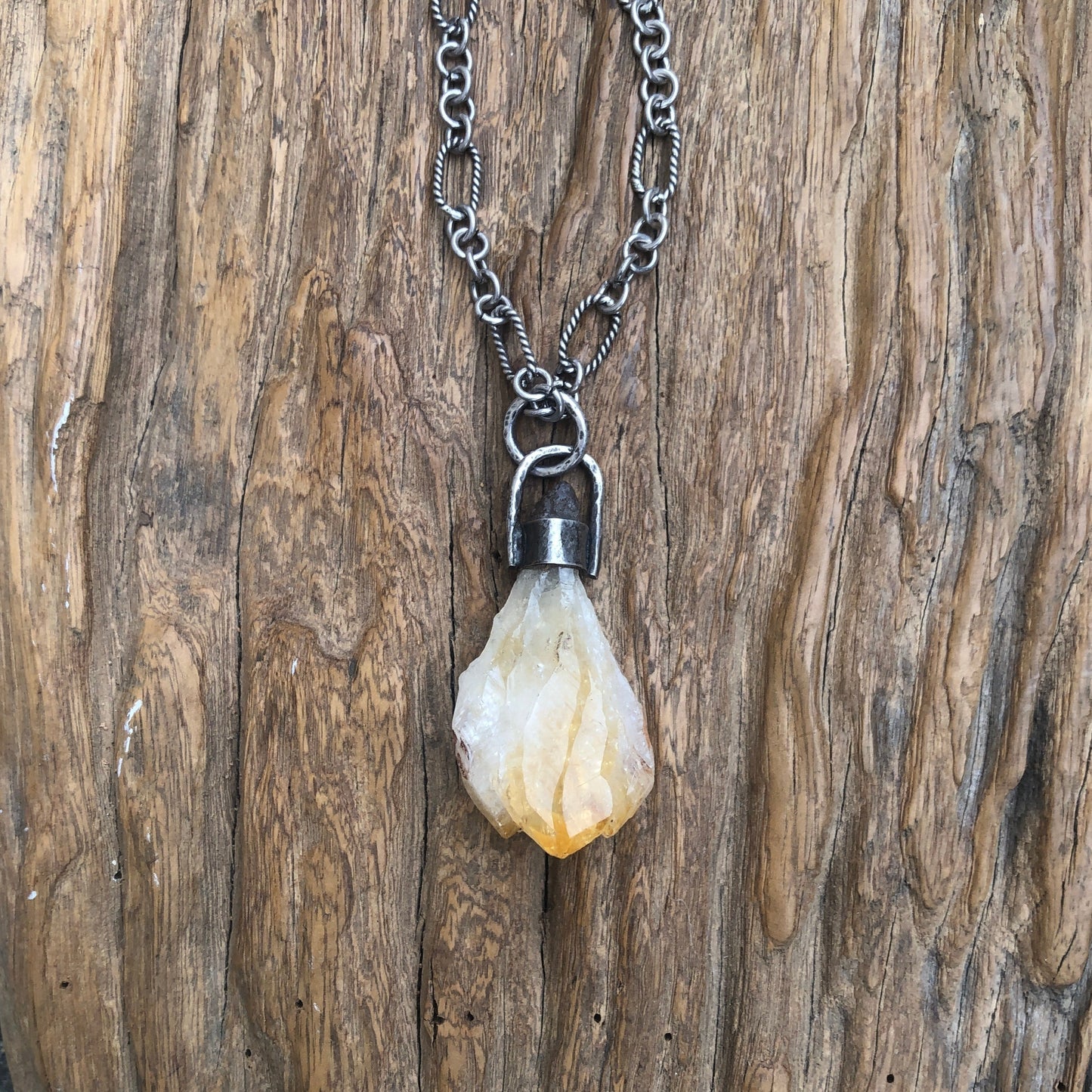 Citrine Crystal Point Sterling Silver Chain Long Necklace