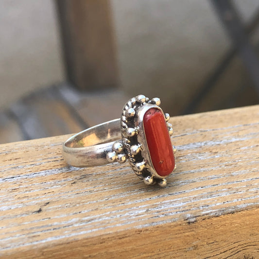 Coral Silver Ring