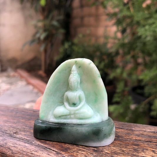 Seated Buddha In Green Jade