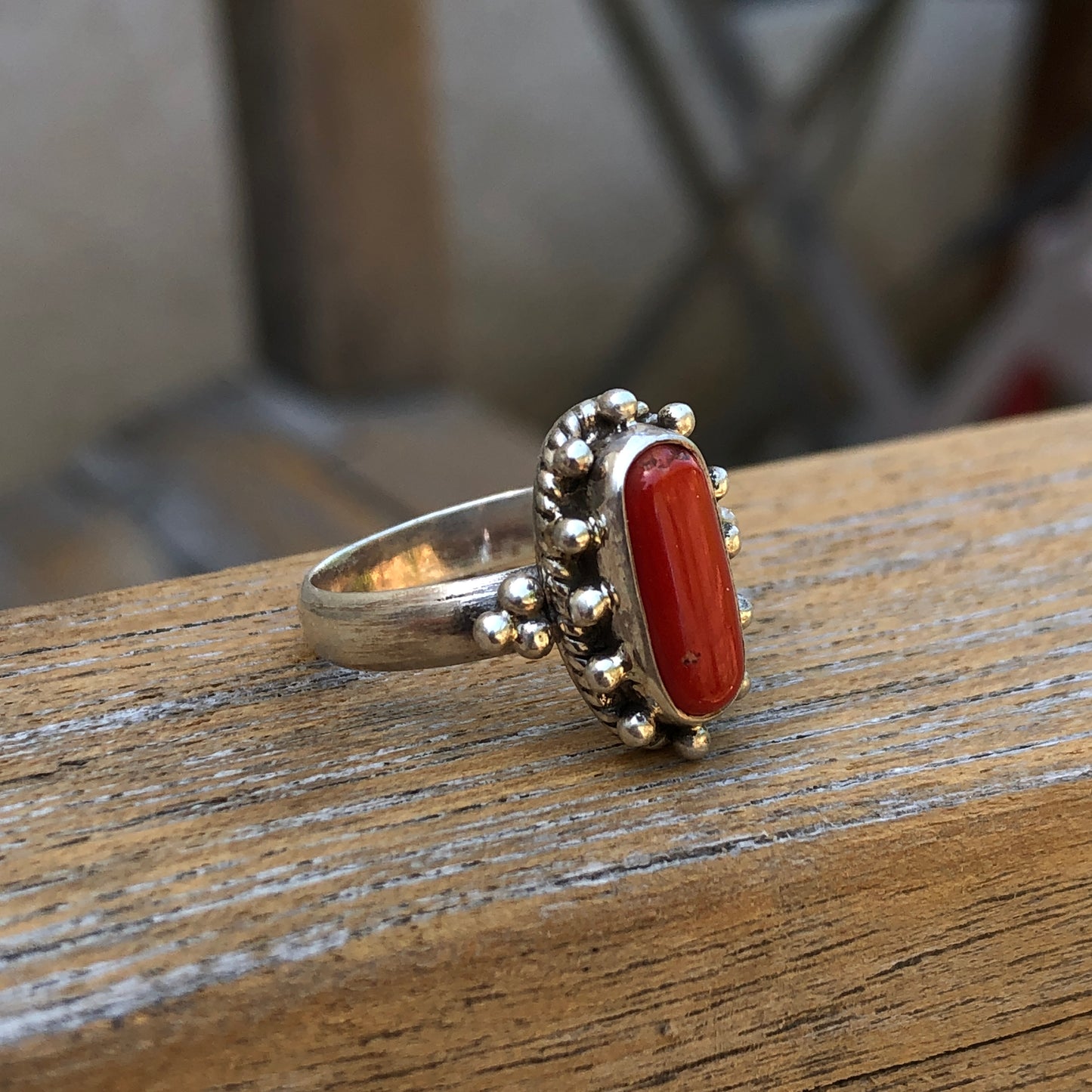 Coral Silver Ring