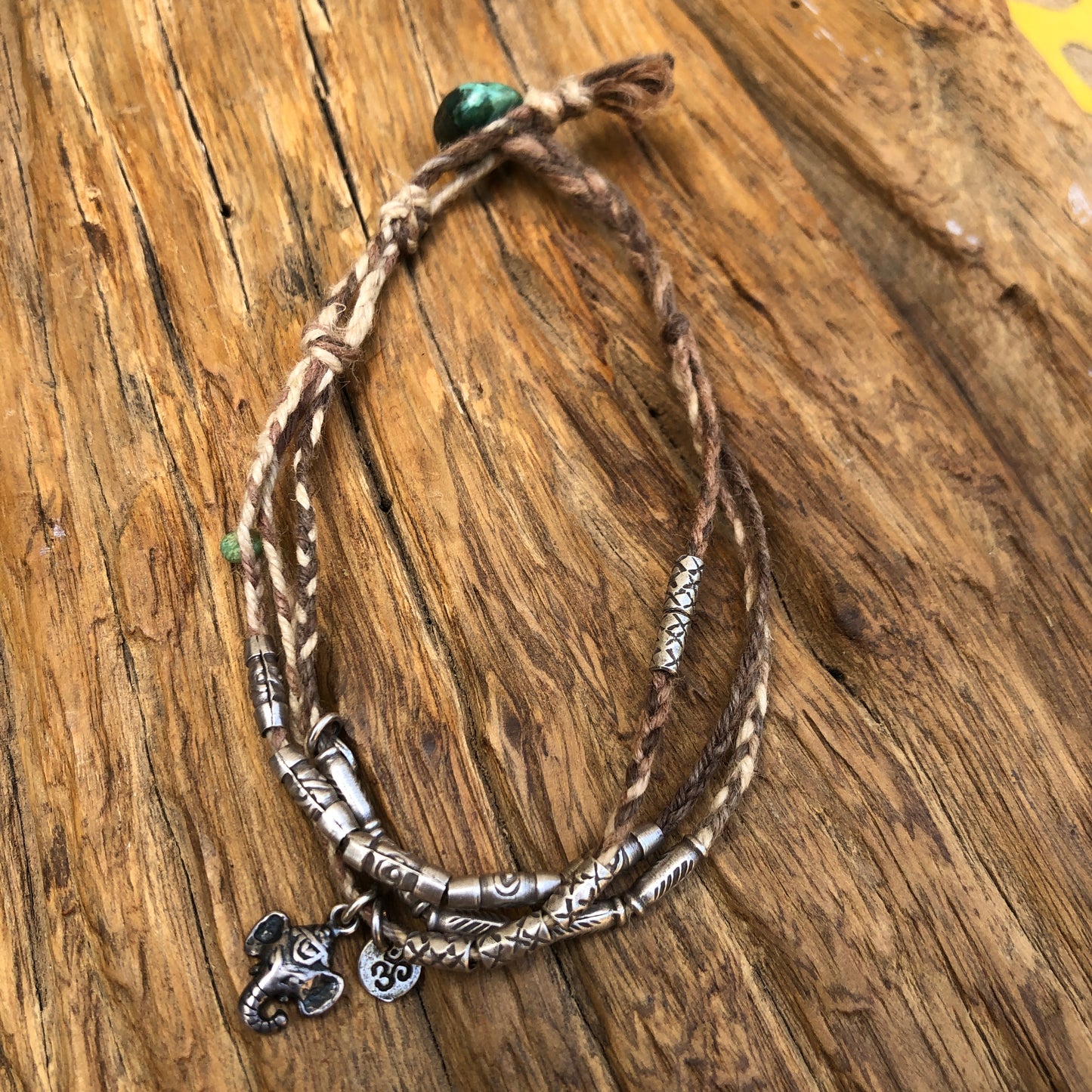 Natural Hemp Silver Beaded Bracelet