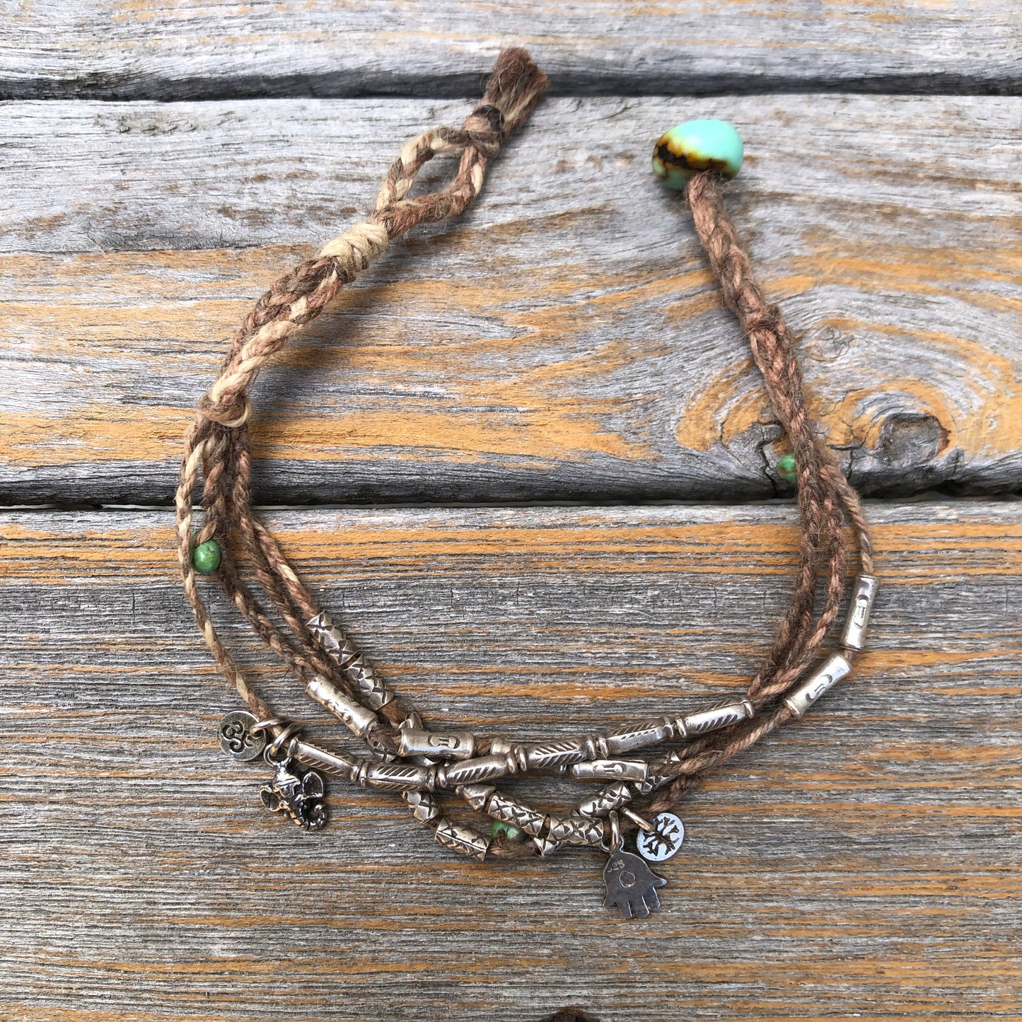 Natural Hemp Silver Beaded Bracelet