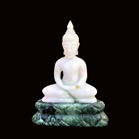 Seated Buddha Figurine In Green Jade