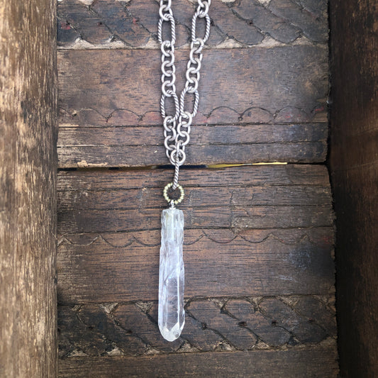 Himalayan Crystal Point Sterling Silver Chain Necklace