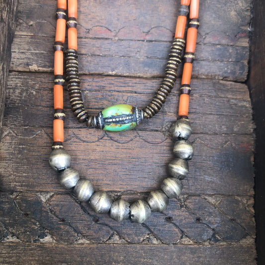 Vintage Naga Glass And African Trade Bead Long Necklace