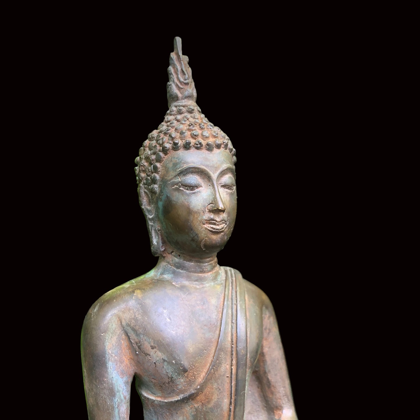 Seated Sukhothai Buddha Sculpture in Earth Touching Mudra