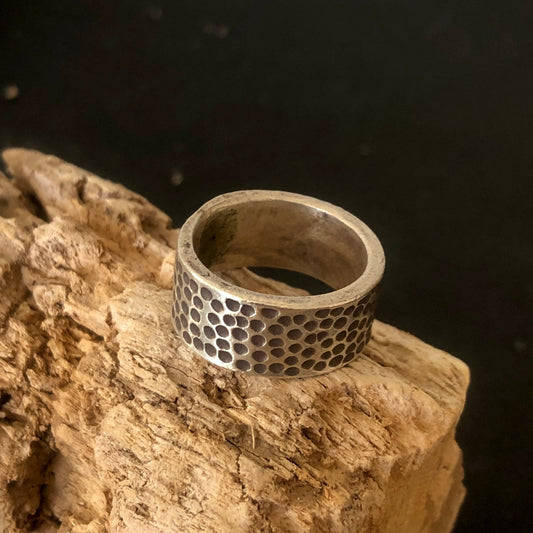 Hammered Wide Band Silver Ring