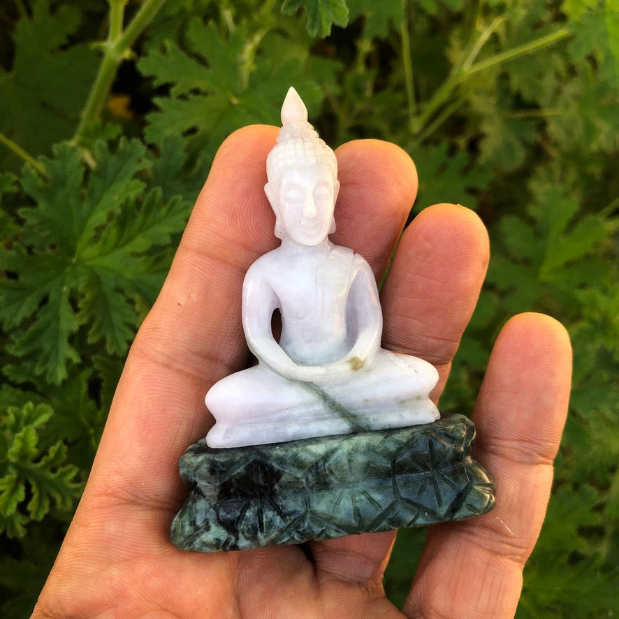 Seated Buddha Figurine In Green Jade - Trendivine