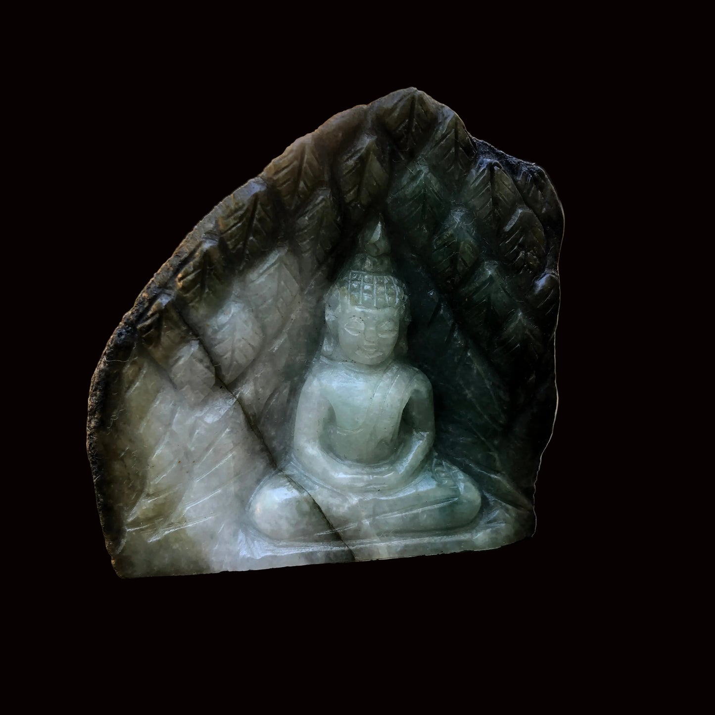 Seated Buddha Figurine In Green Jade