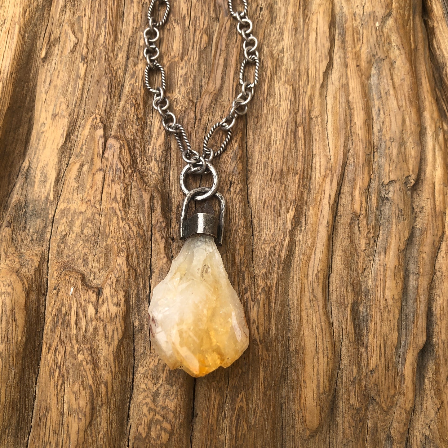 Citrine Crystal Point Sterling Silver Chain Long Necklace