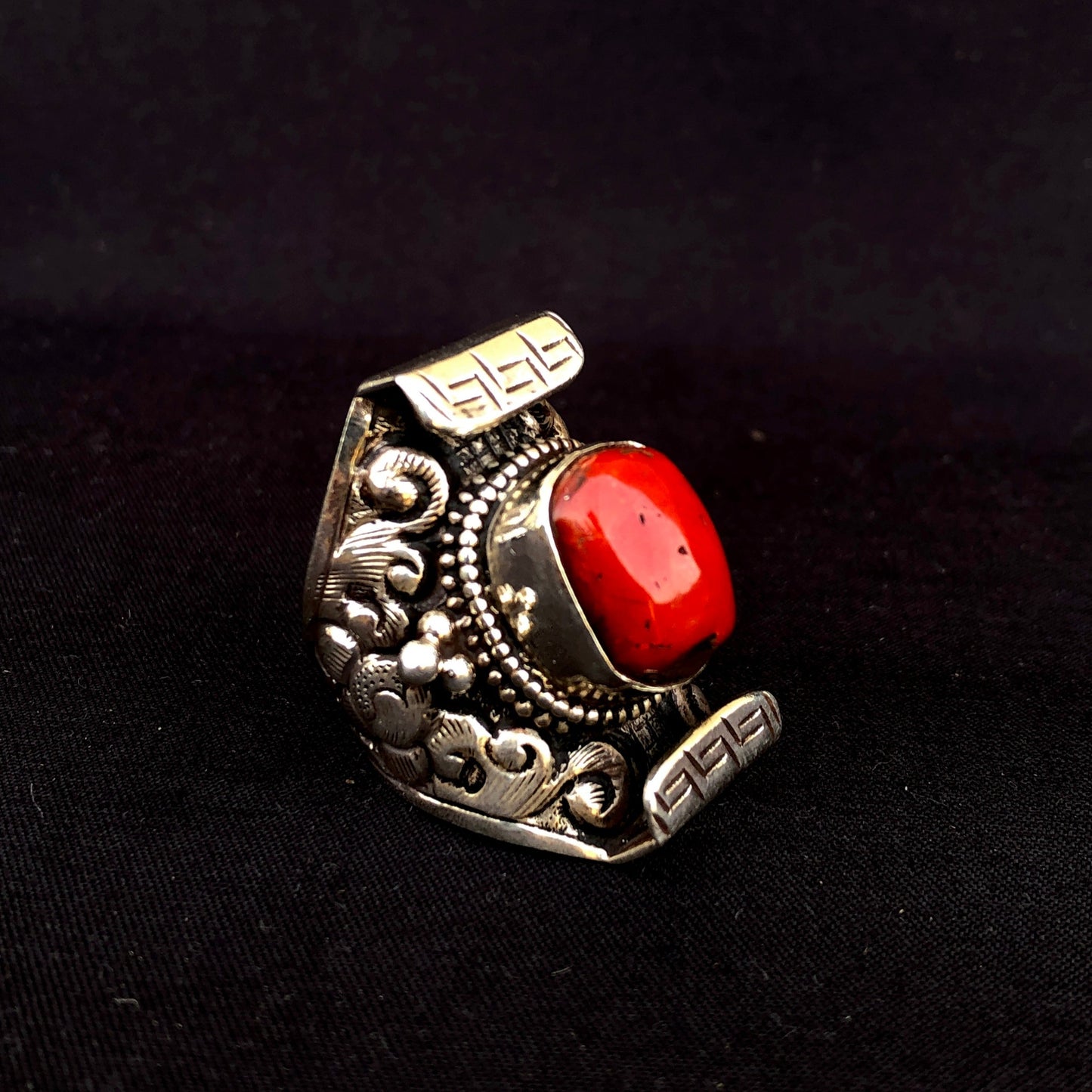 Tibetan Red Coral Saddle Ring