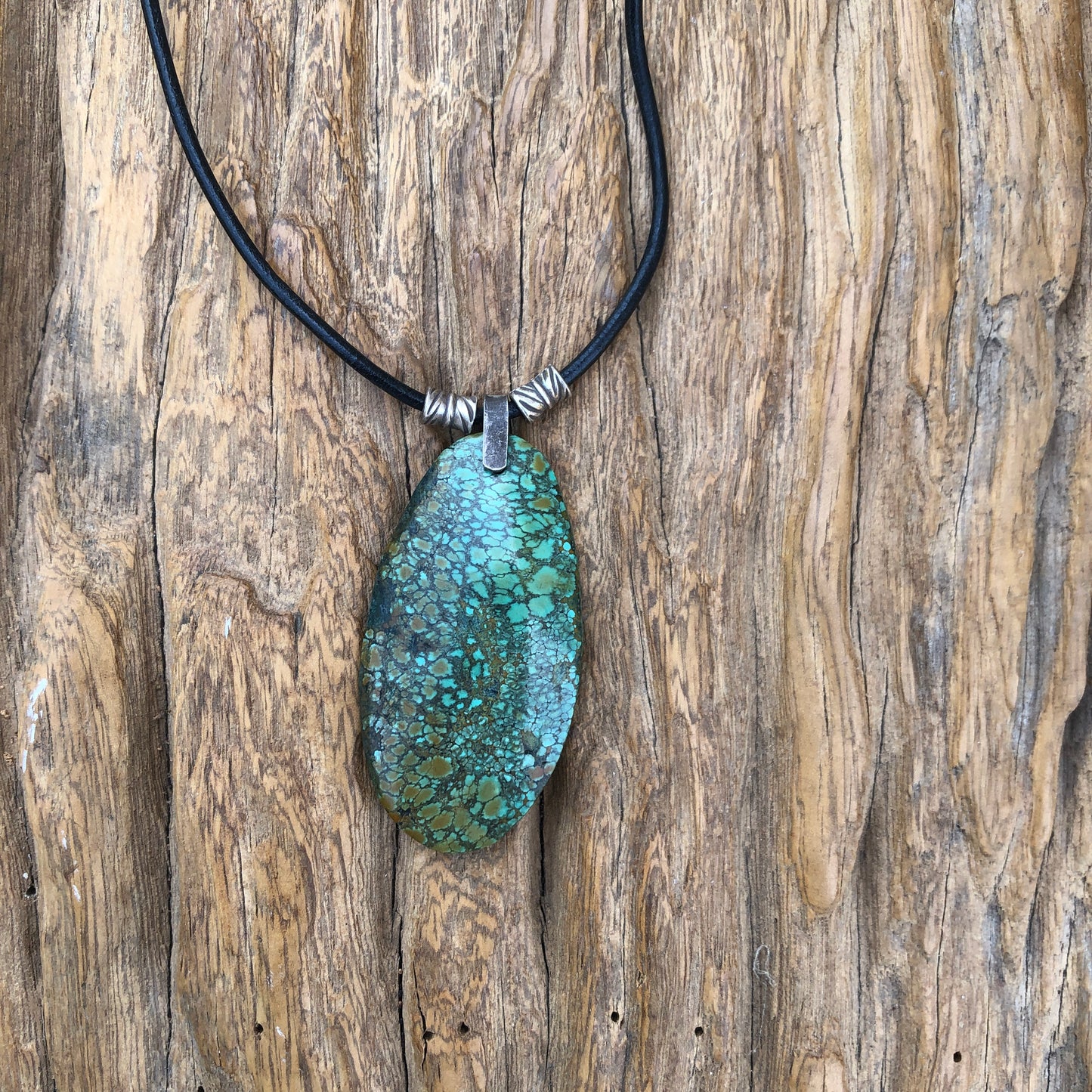 Tibetan Turquoise On Black Leather Necklace