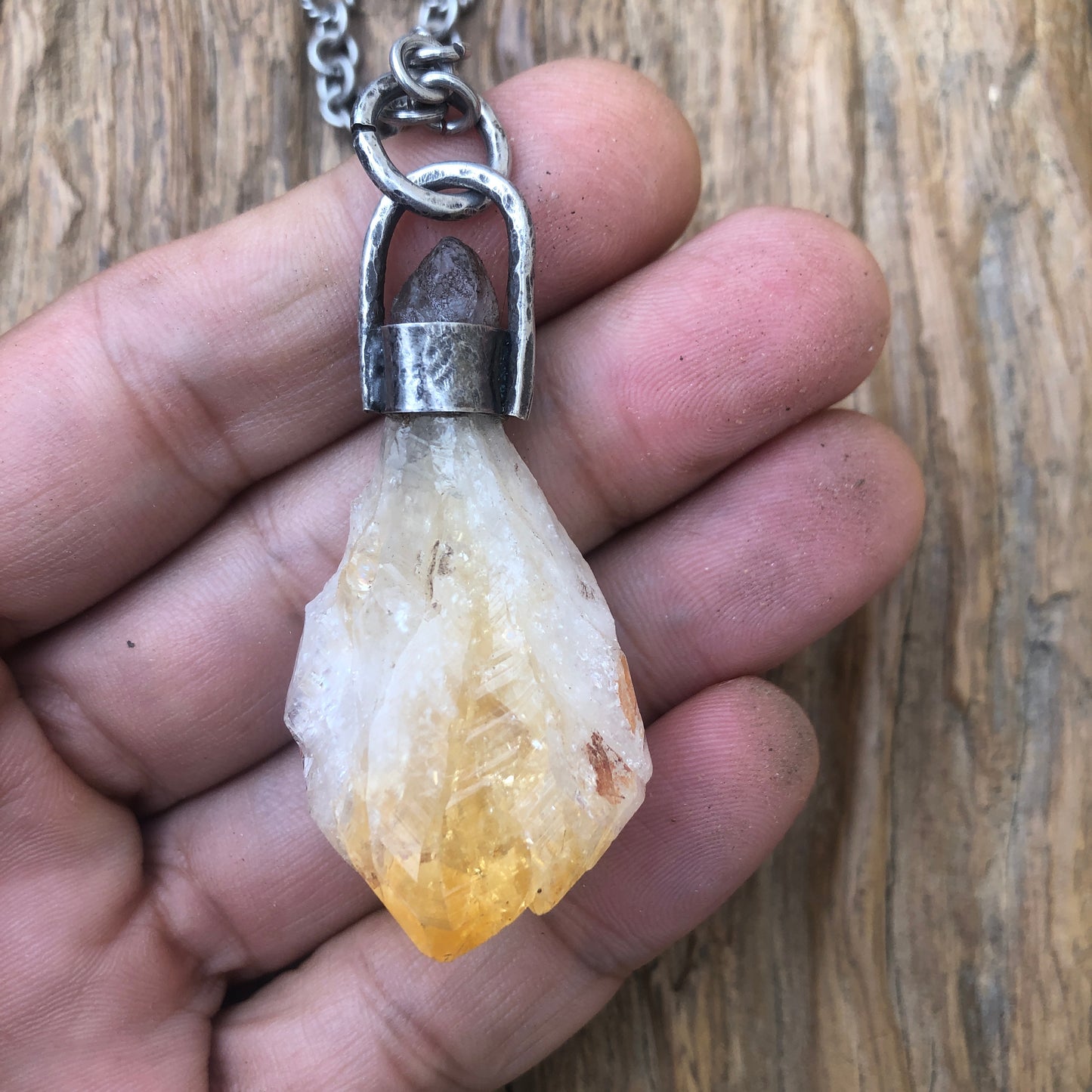 Citrine Crystal Point Sterling Silver Chain Long Necklace