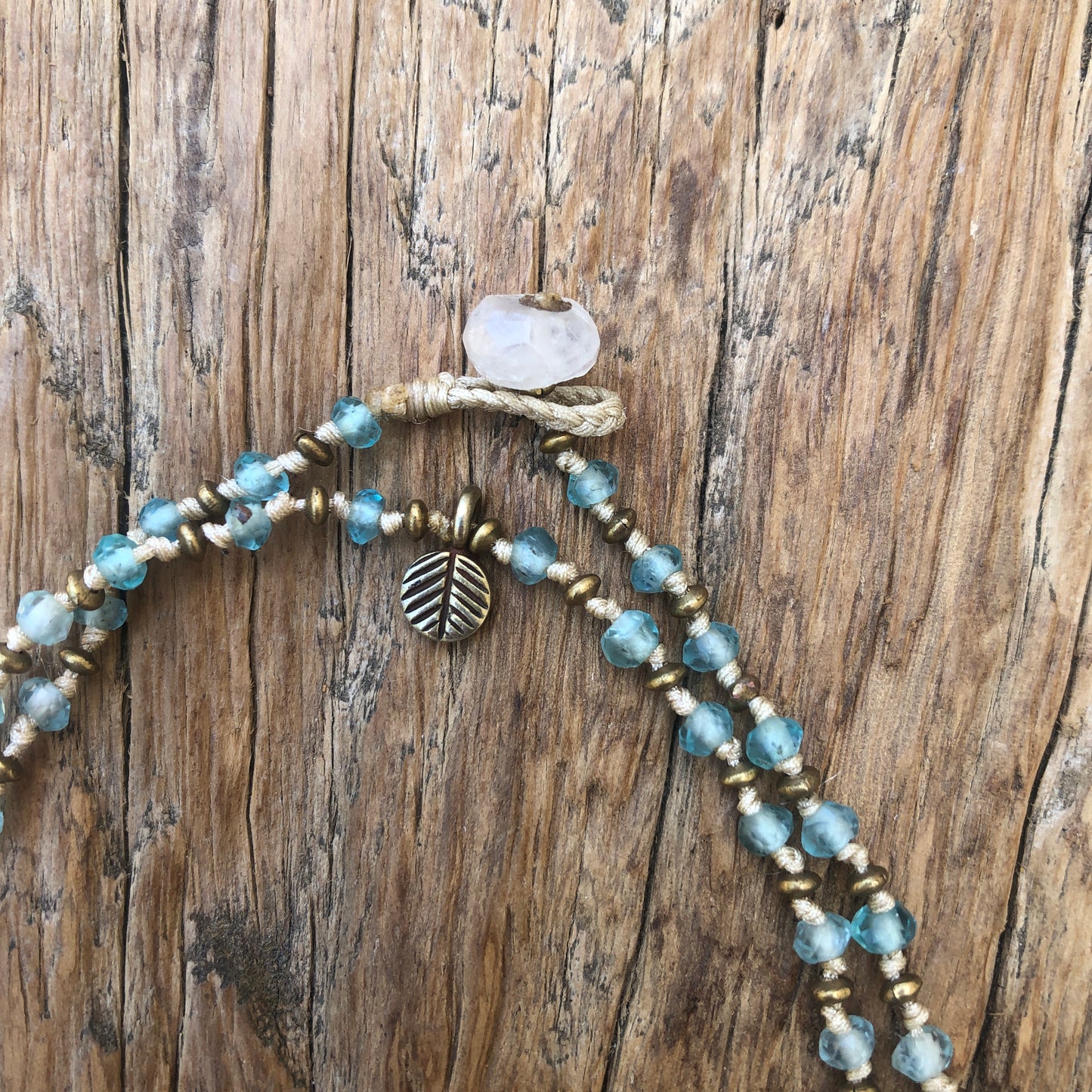 Faceted Aquamarine On Silk Cord Necklace