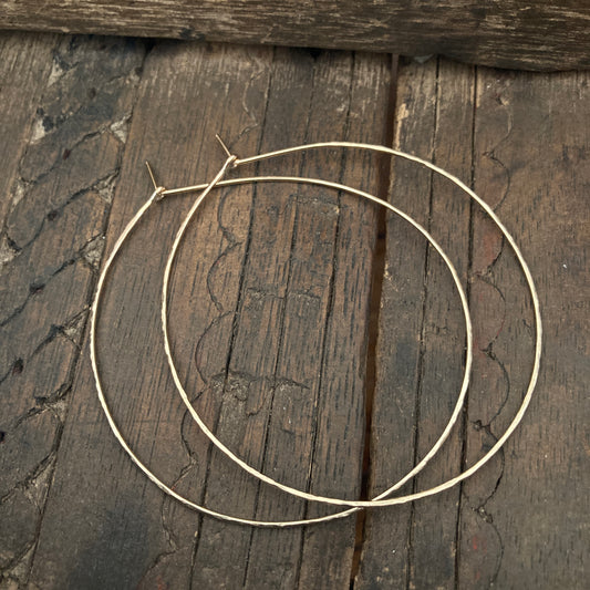 Simple 14K Gold Filled Hammered Hoops Skinny Wire Jewelry