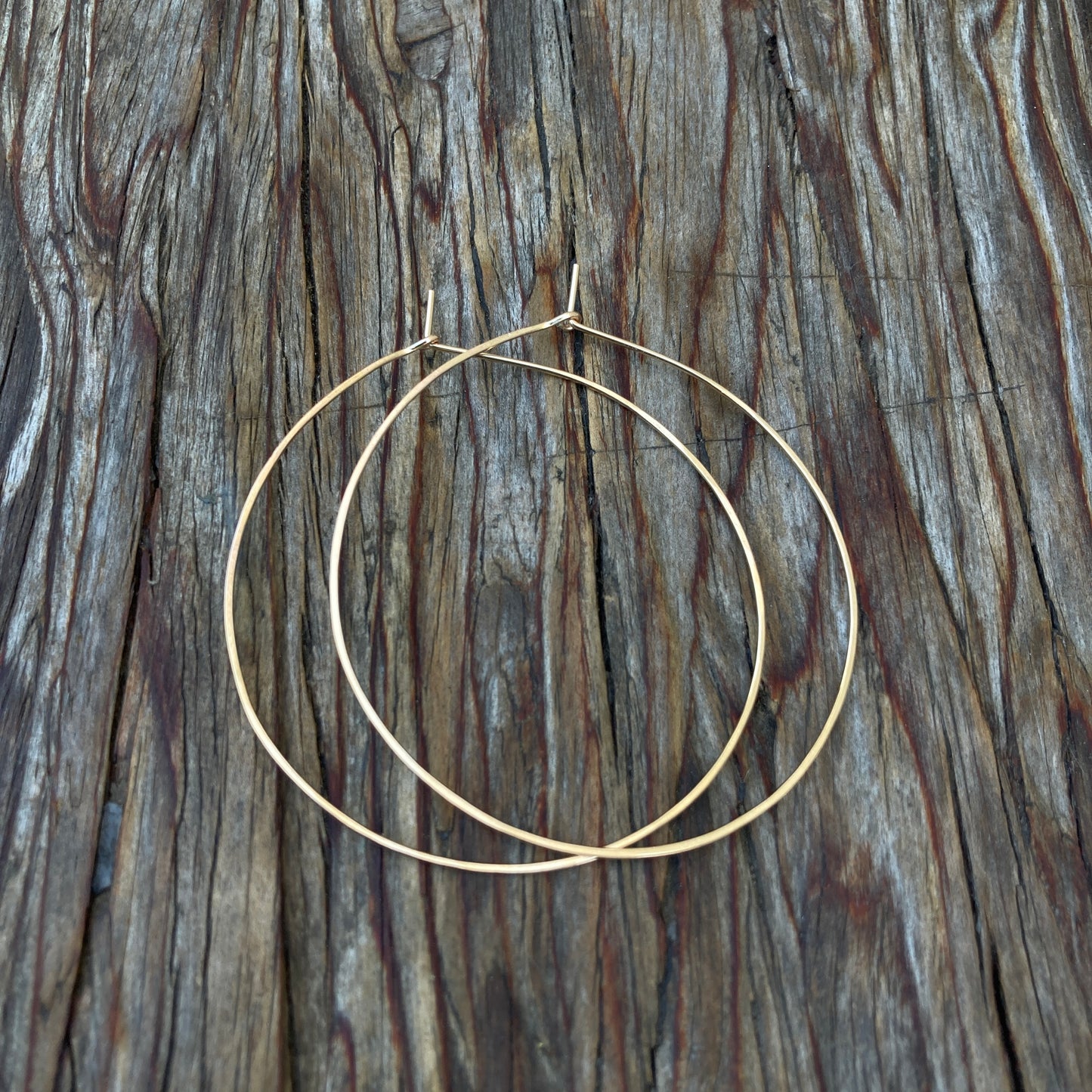Simple 14K Gold Filled Hammered Hoops Skinny Wire Jewelry