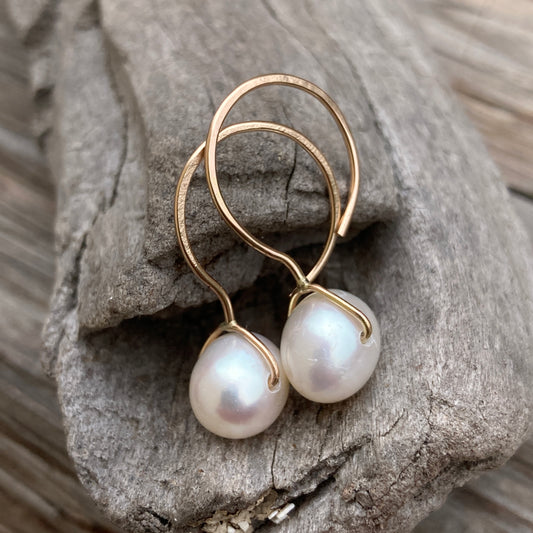 Freshwater Pearl Silver Hoop Earrings