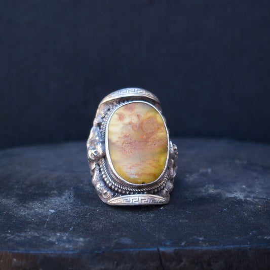 Tibetan sterling silver amber ring