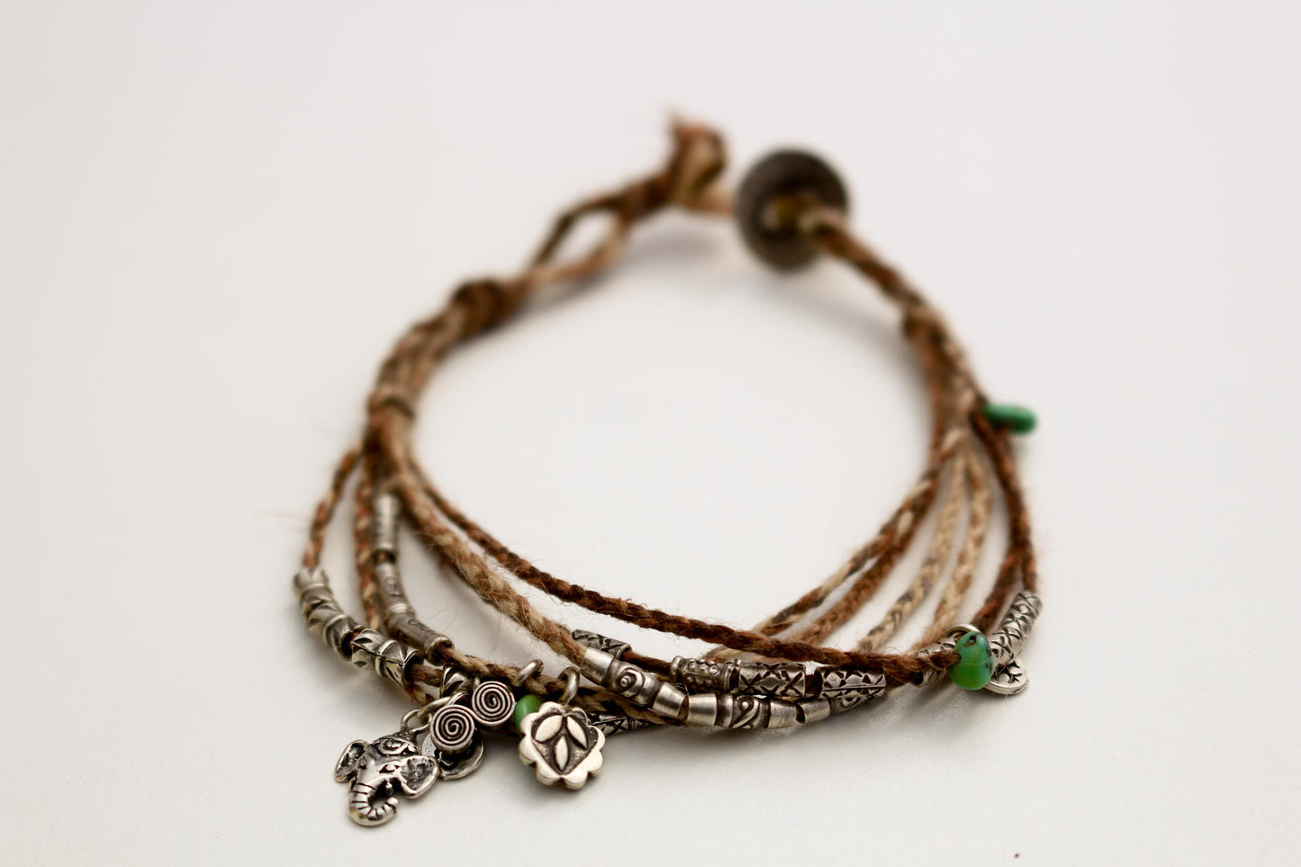 Silver Beads On Hemp Cord Bracelet
