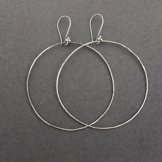 Hammered Sterling Silver Large Hoop Earrings