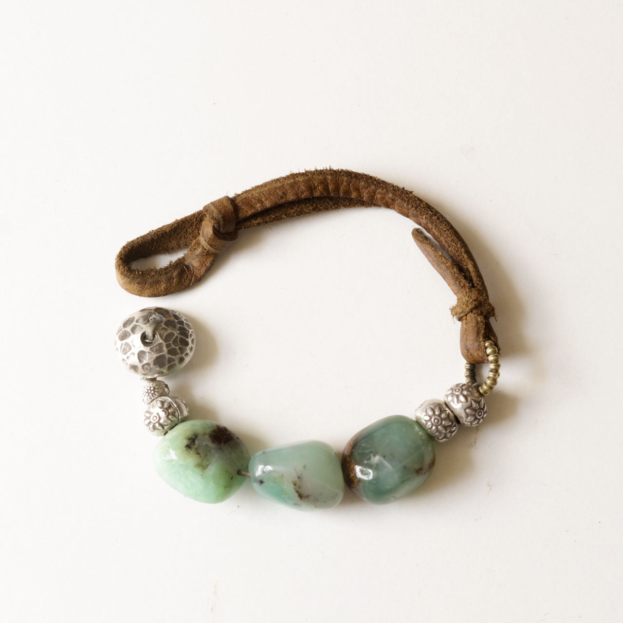 Peruvian opal pebble leather bracelet