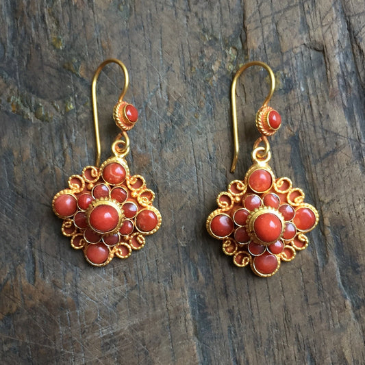 Coral Dangle Mandala Earrings