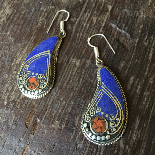 Lapis & Coral Inlay Earrings