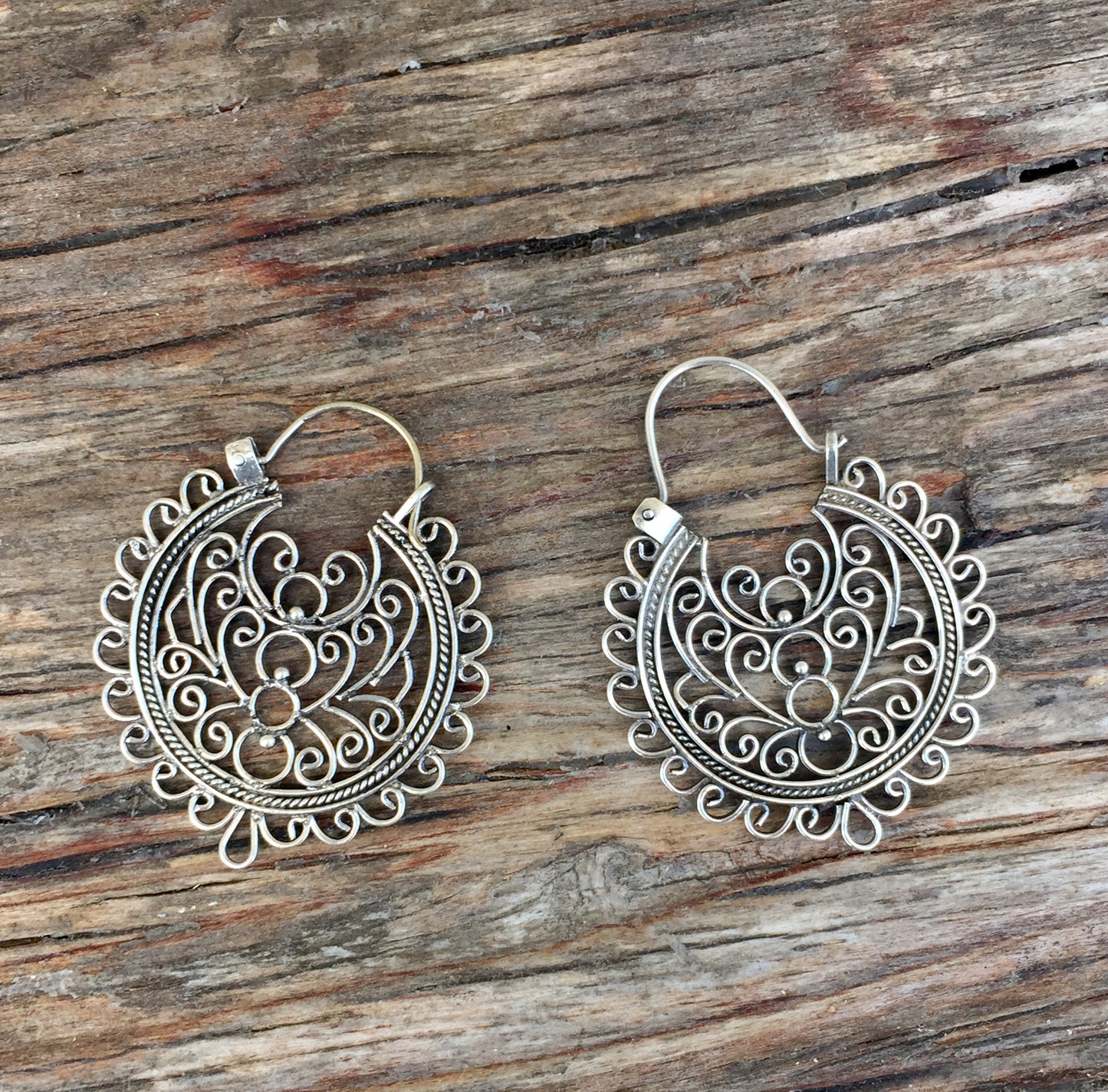 Floral Sterling Silver Hoop Earrings