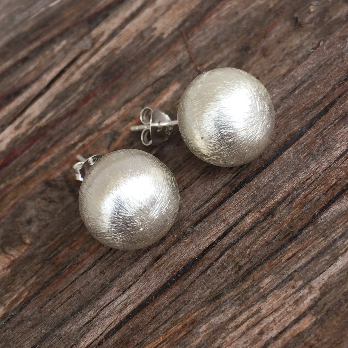 Brushed Silver Ball Stud Earrings