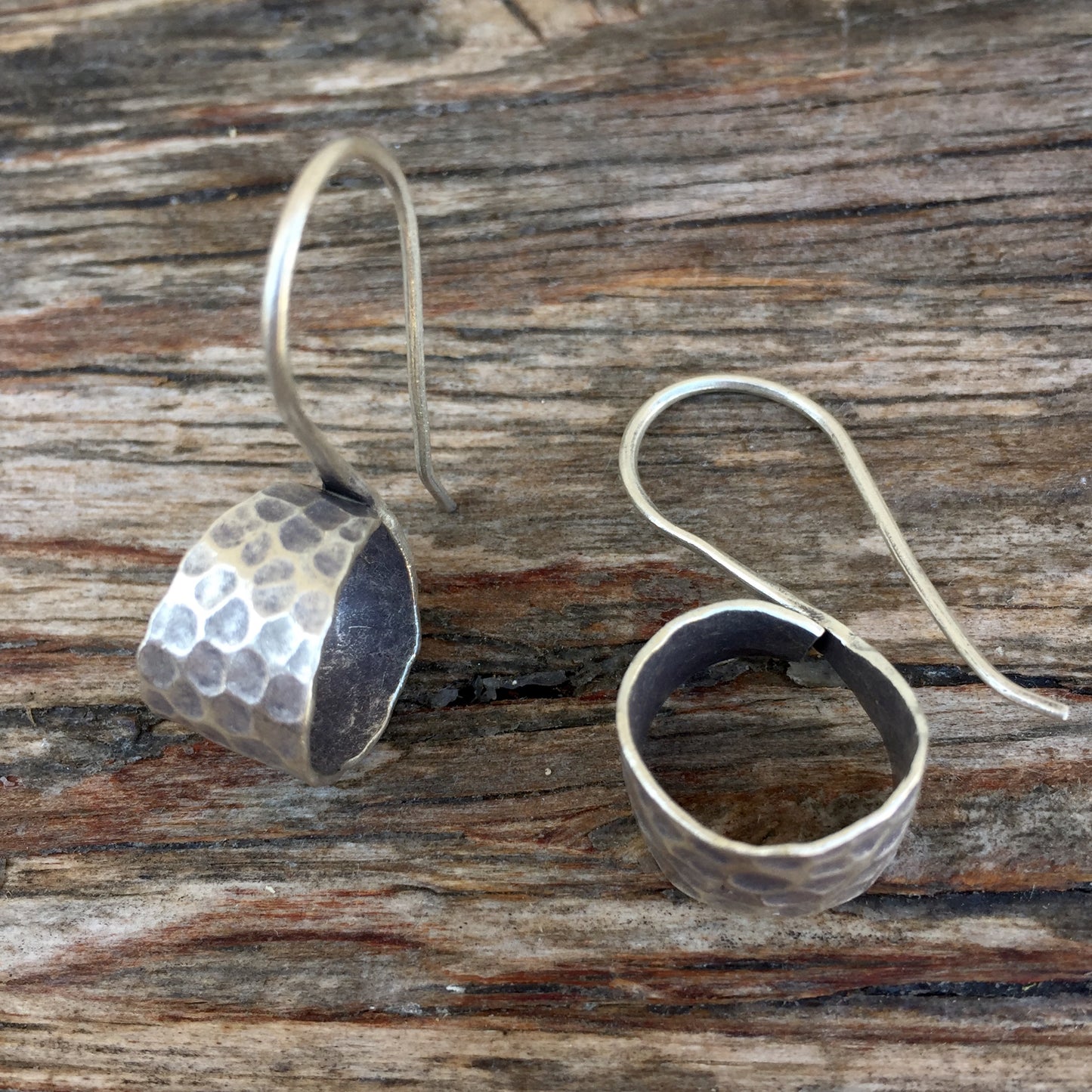 Hammered sterling silver scroll earrings