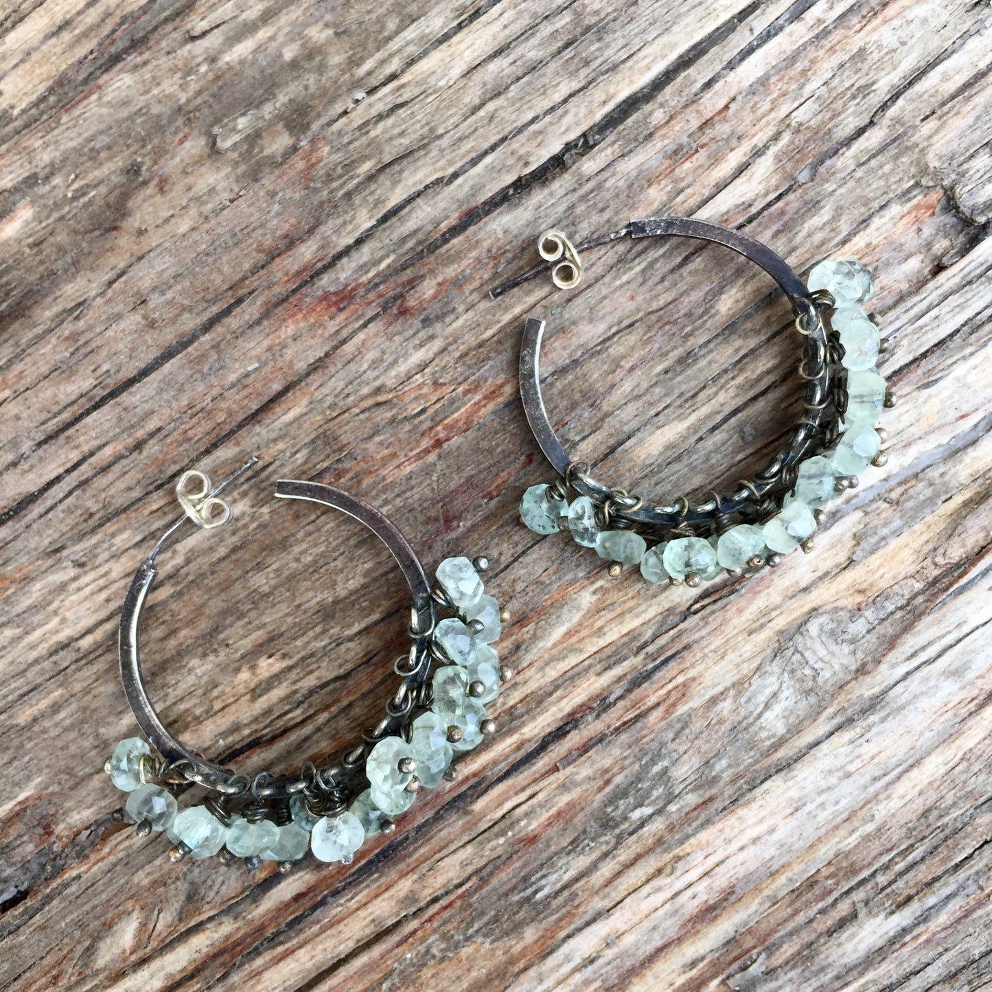 Aquamarine Silver Hoops