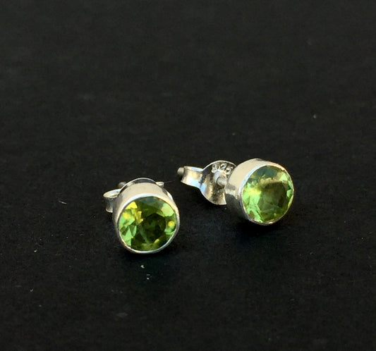 Faceted Peridot Silver Stud Earrings