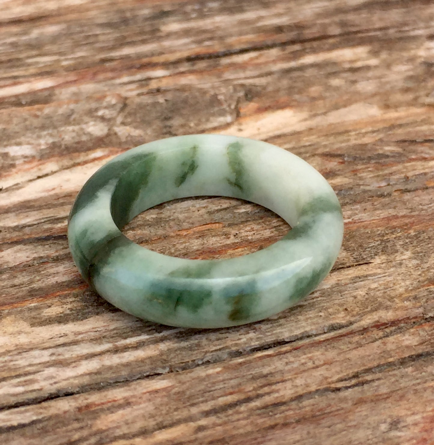White & Dark Green Jade Ring
