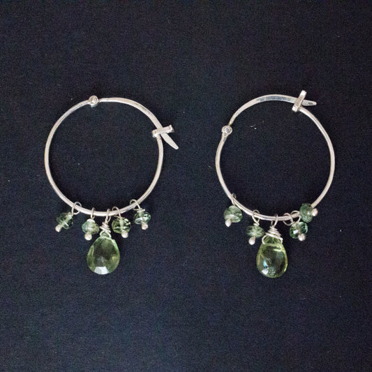 Green apatite sterling hoops