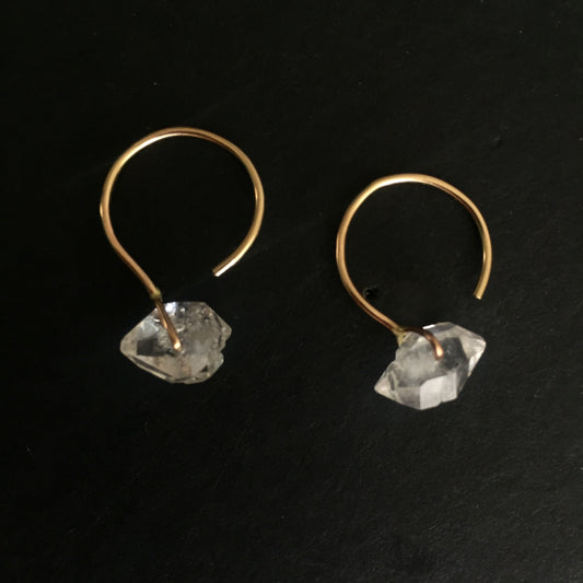 Herkimer Diamond Quartz Gold Filled Small hoops