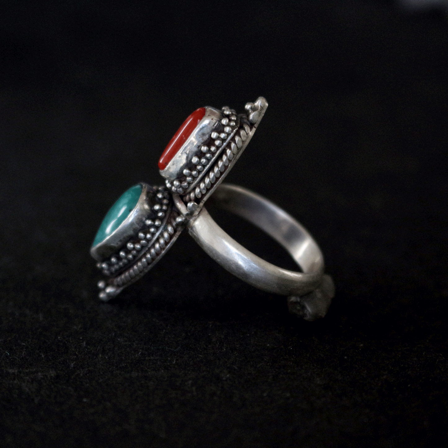 Coral & Turquoise Sterling Ring