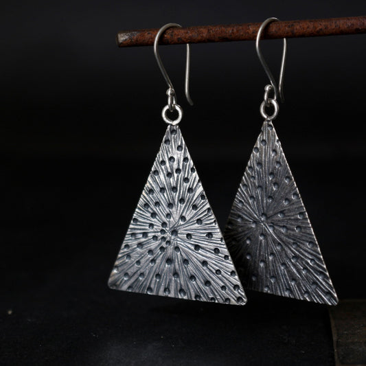 Hammered Triangle Dangle Silver Earrings