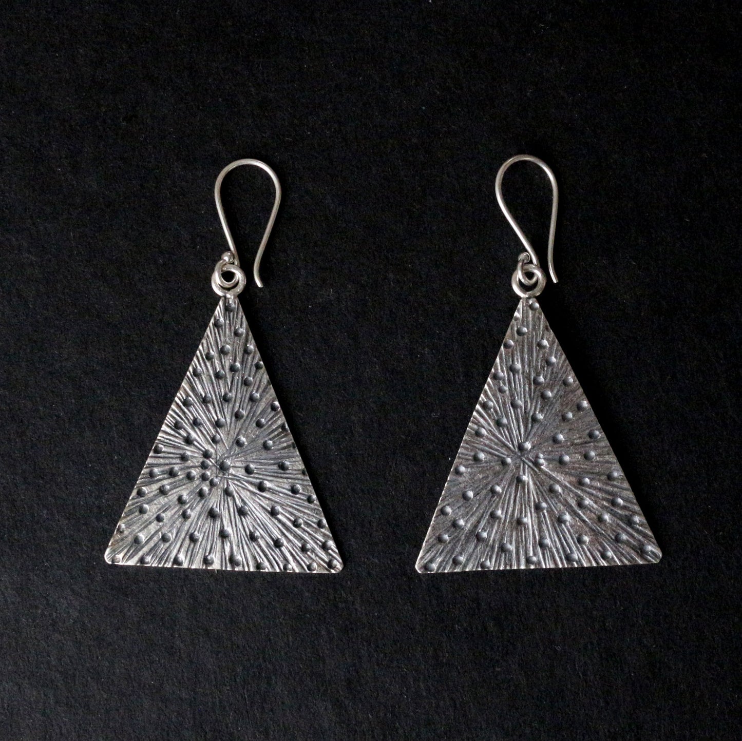 Hammered Triangle Dangle Silver Earrings