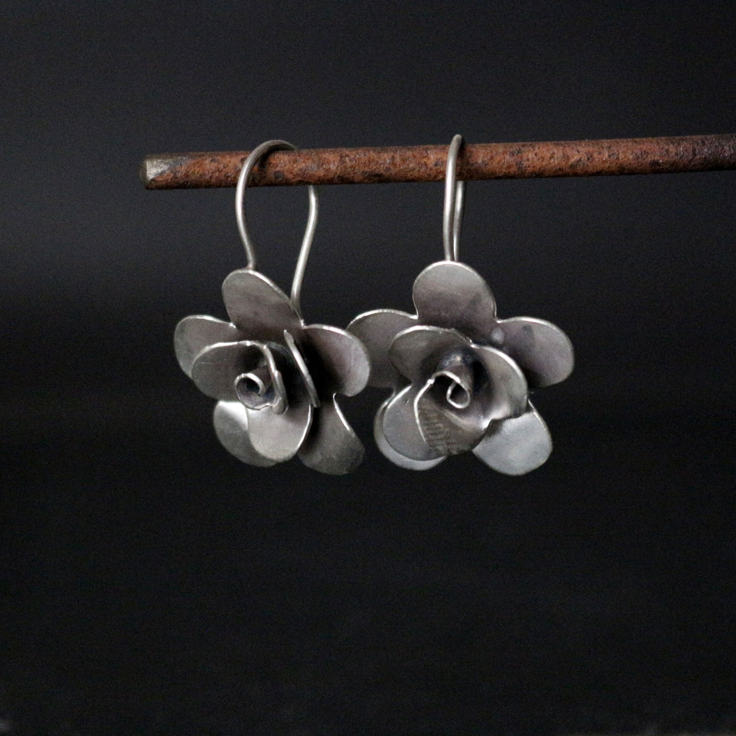 Silver Rose Bud Earrings
