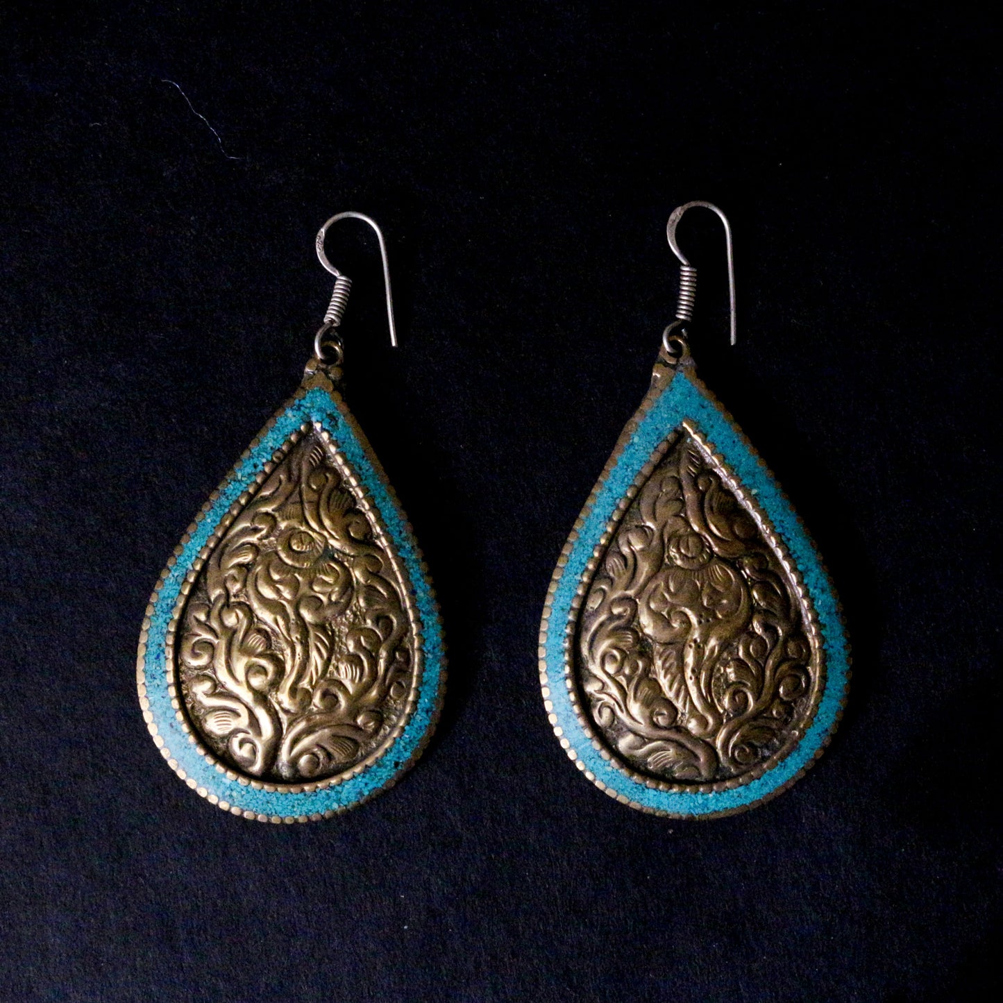 Turquoise Inlay Brass Earrings
