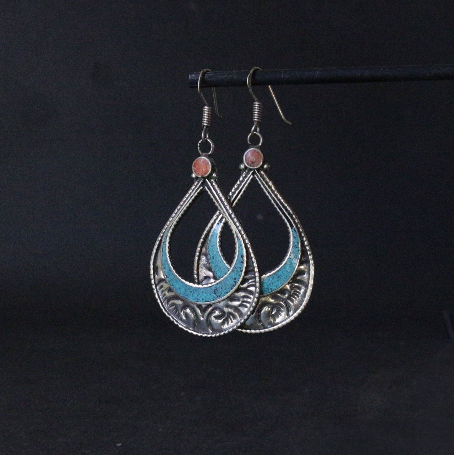 Turquoise & Coral Inlay Earrings