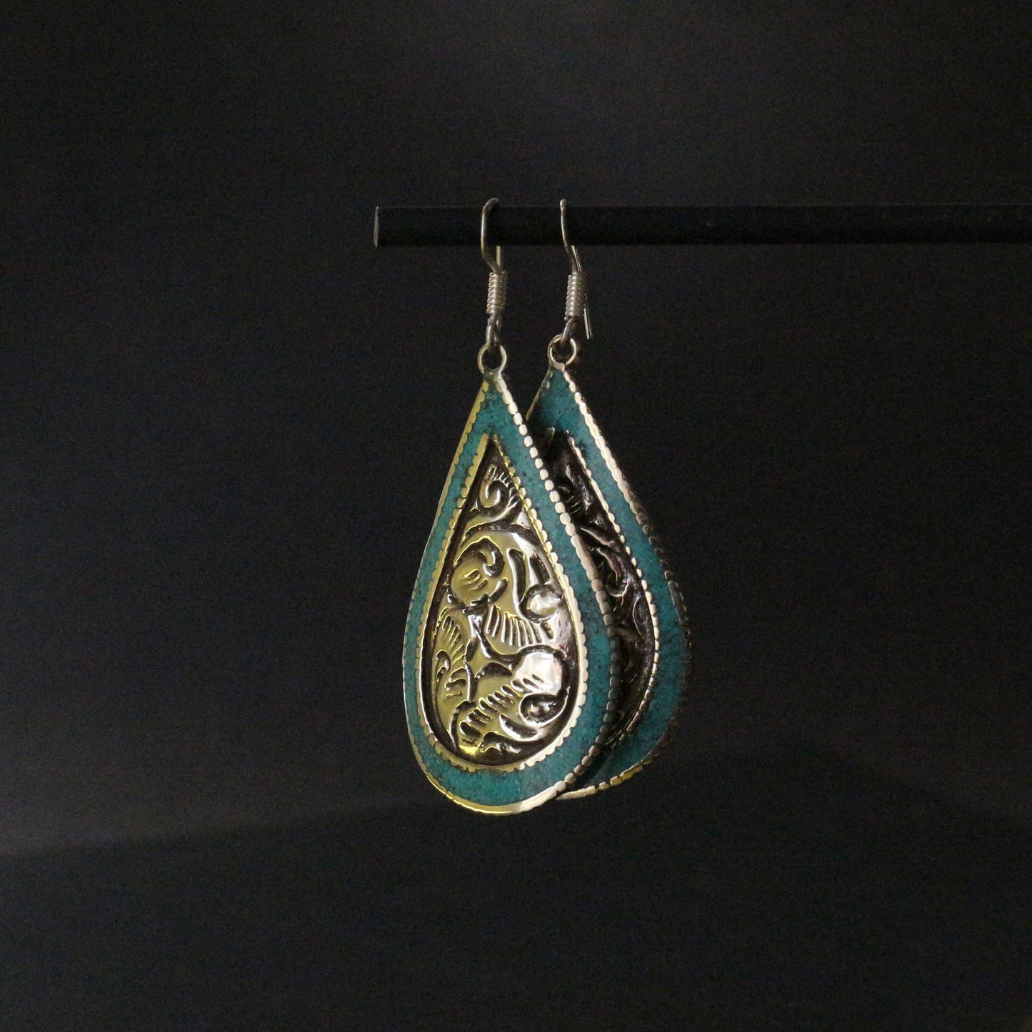 Turquoise Inlay Dangle Teardrop Earrings