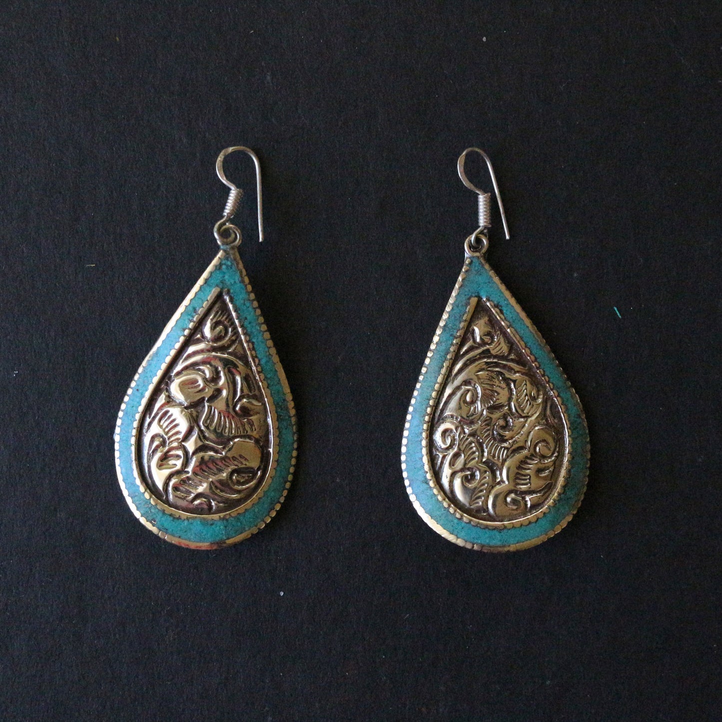 Turquoise Inlay Dangle Teardrop Earrings