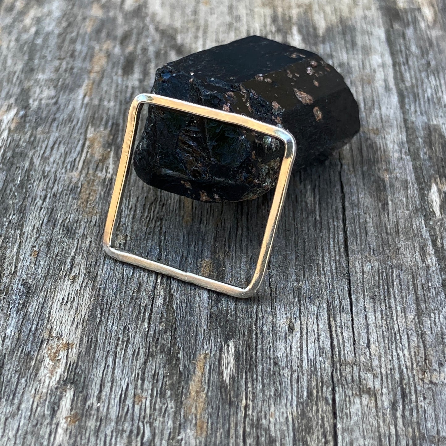 Simple sterling silver geometric square ring