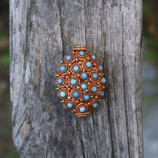 Turquoise On Gold Bead