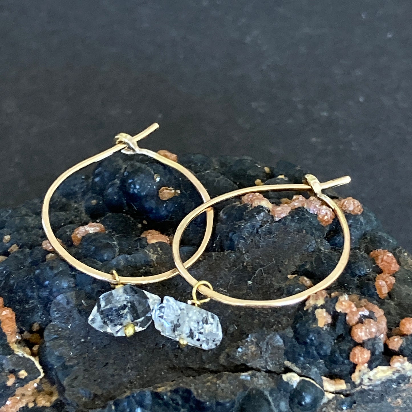 Herkimer Diamond Quartz Gold Filled Hoops