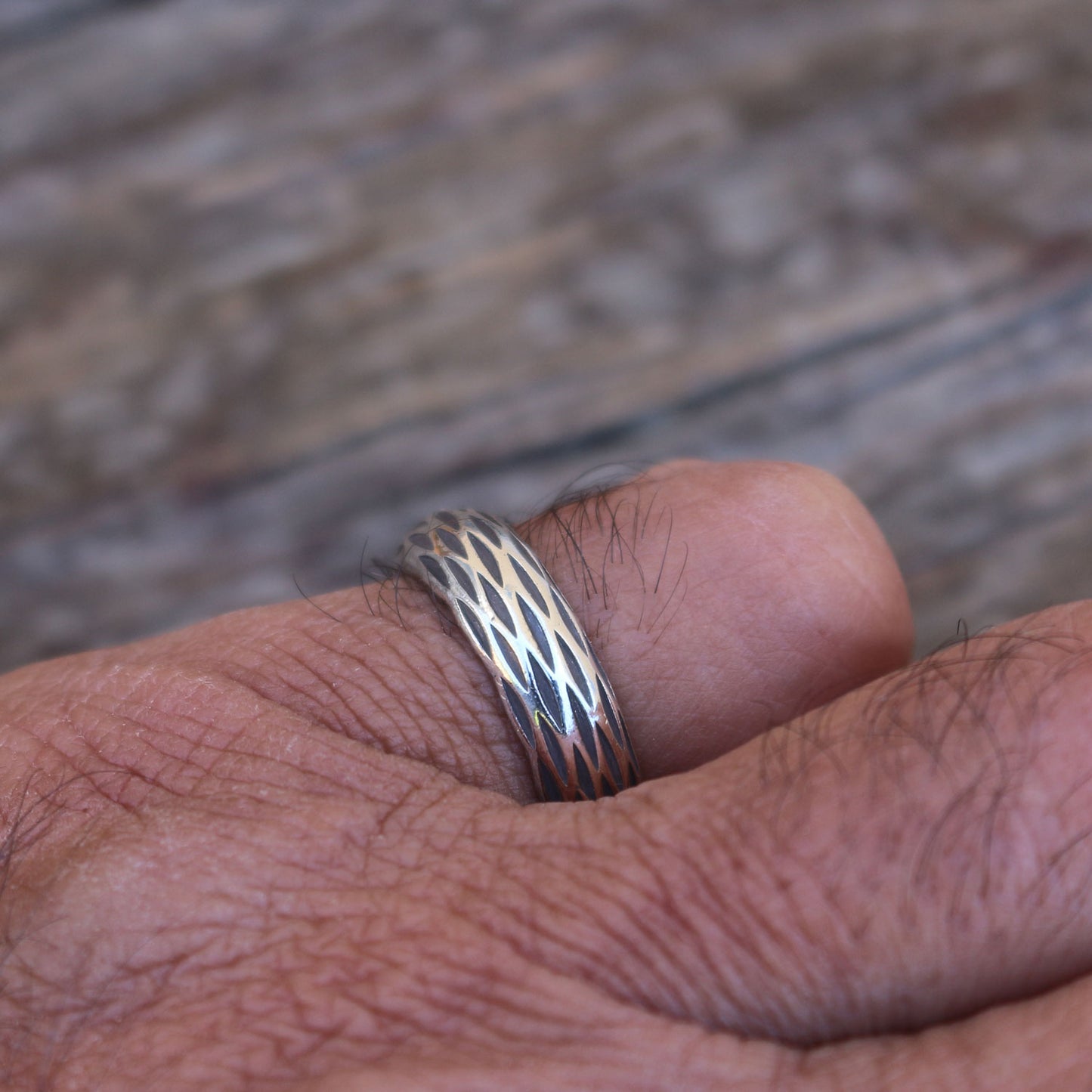 Etched Sterling Silver Band Ring